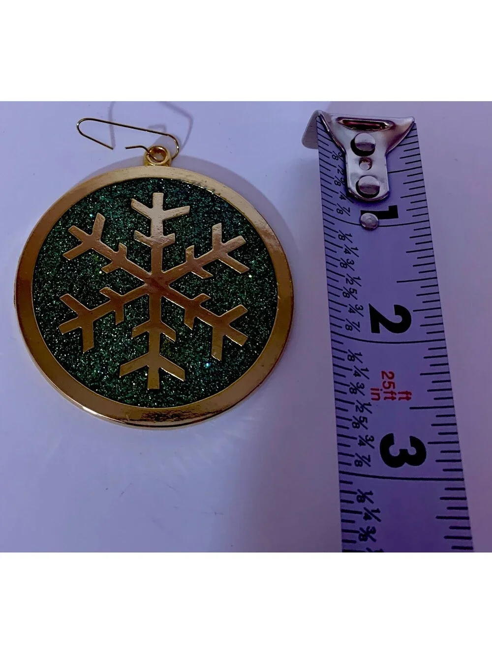 Vtg Gloria Duchin 2001 Brass Snowflake Ornament Green Sparkle Enamel Holiday